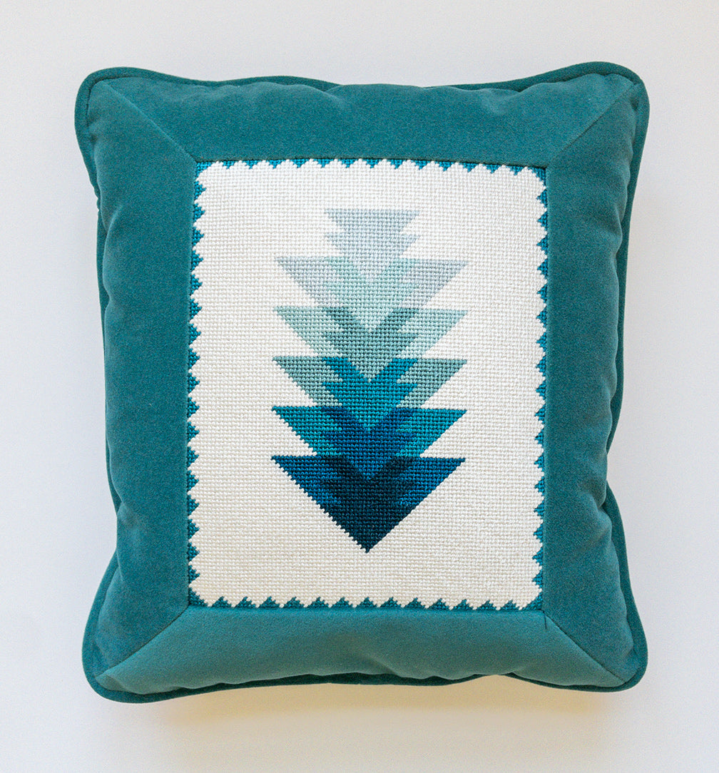 Hand Painted Arrowhead Design Needlepoint Canvas in Aqua Initial K Studio