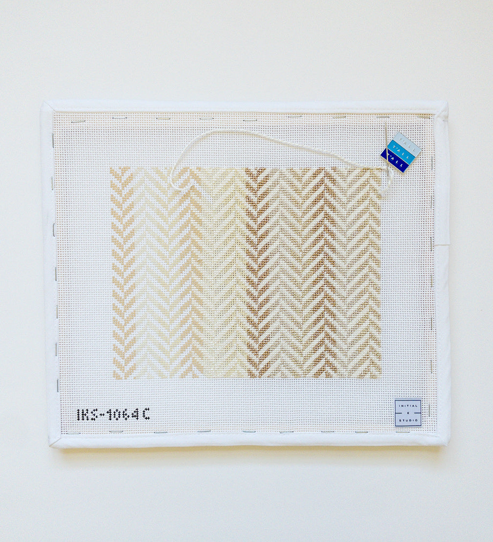 Hand painted neutral herringbone clutch initial k studio