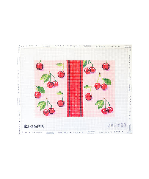 Cherries Clutch Needlepoint Canvas by Jacinda Boneau – Initial K
